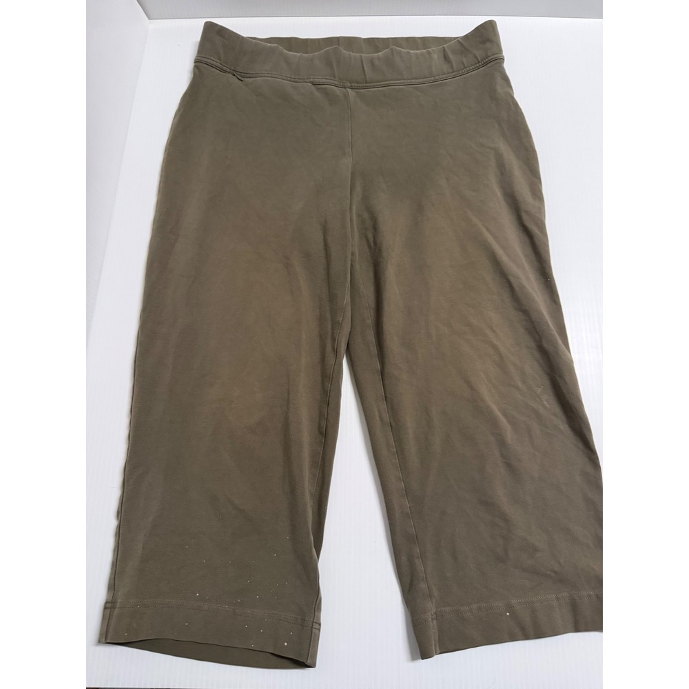 Lands End Womens Large 14-16 Cropped Leggings Olive Green Pull On Pants